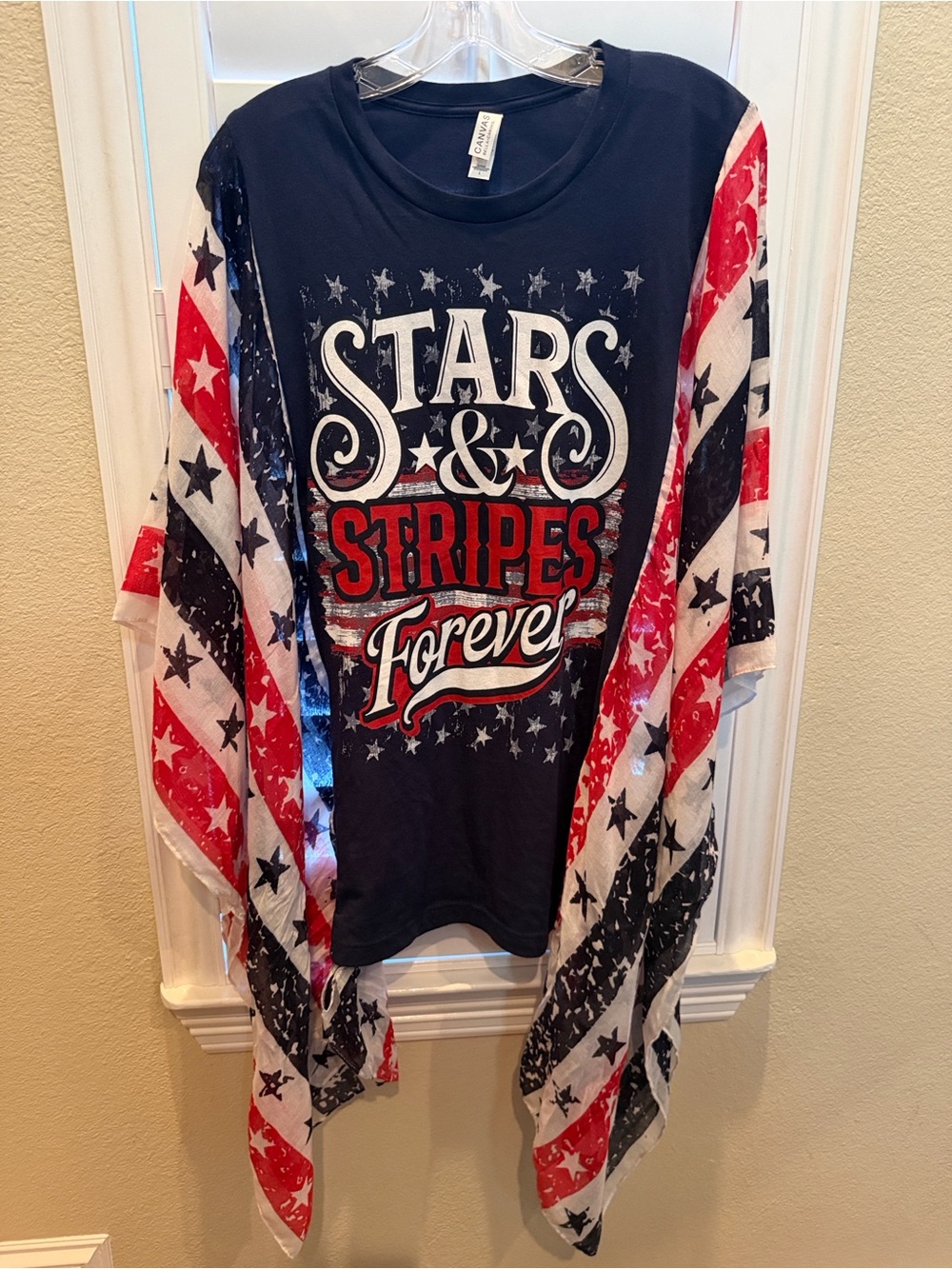 Bella + Canvas Upcycled Stars & Stripes Tee - Navy, Red, White - fit XXL